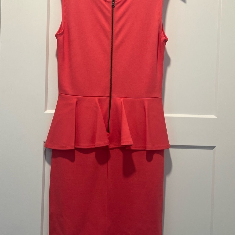 Coral Peplum Style Dress - Picture 3 of 4